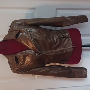 Bijou Bijou Michele Bohbot - Brown Faux Leather Moto Jacket - L - NWOT